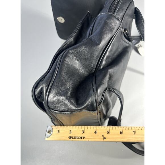 Tignanello Leather Backpack Black Bag Flap Over Zip Shoulder Straps Travel Purse - Picture 16 of 16